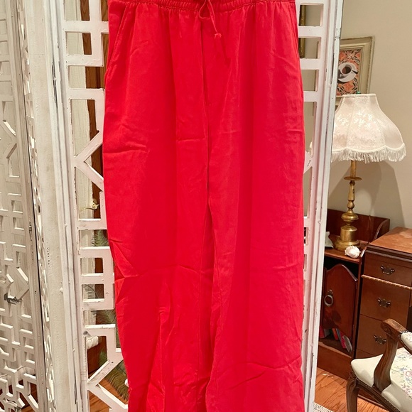 Zara Bold Red Wide Leg Trousers with drawstring & pockets - Picture 1 of 3